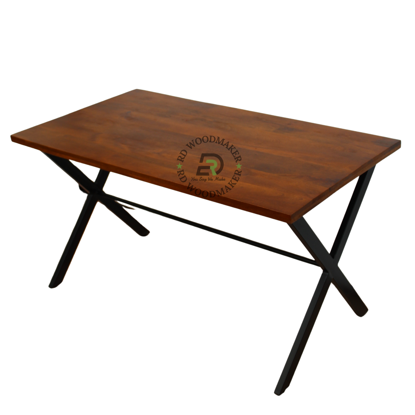 INDUSTRIAL RECTANGULAR WOODEN DINING TABLE WITH X-FRAME LEGS