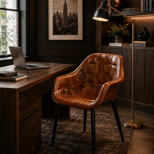 PREMIUM VINTAGE BROWN LEATHERETTE ARMCHAIR WITH QUILTED UPHOLSTERY