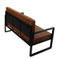 INDUSTRIAL TAN BROWN UPHOLSTERED SOFA WITH BLACK METAL FRAME