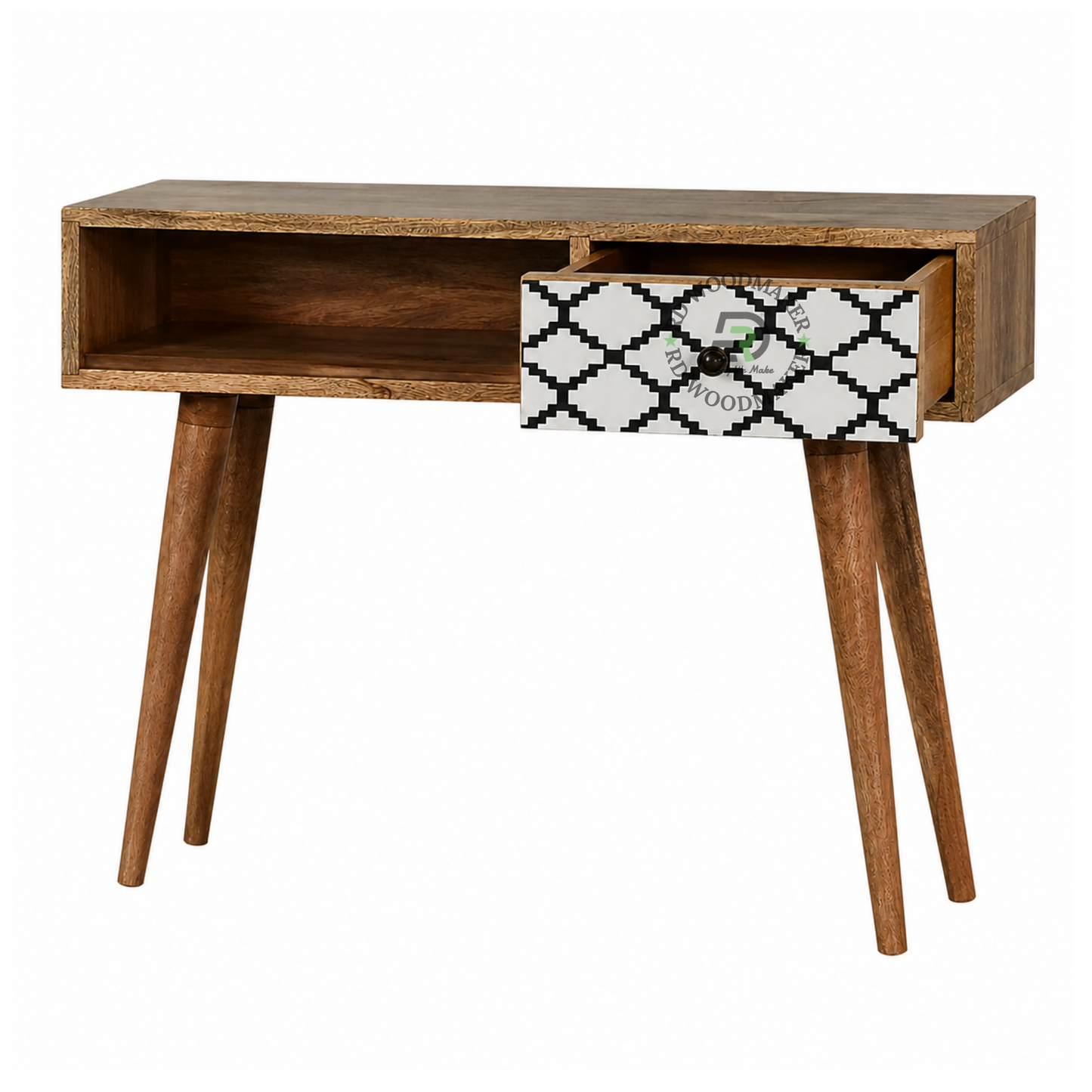 MODERN SOLID WOOD CONSOLE TABLE WITH DECORATIVE PATTERN DRAWER