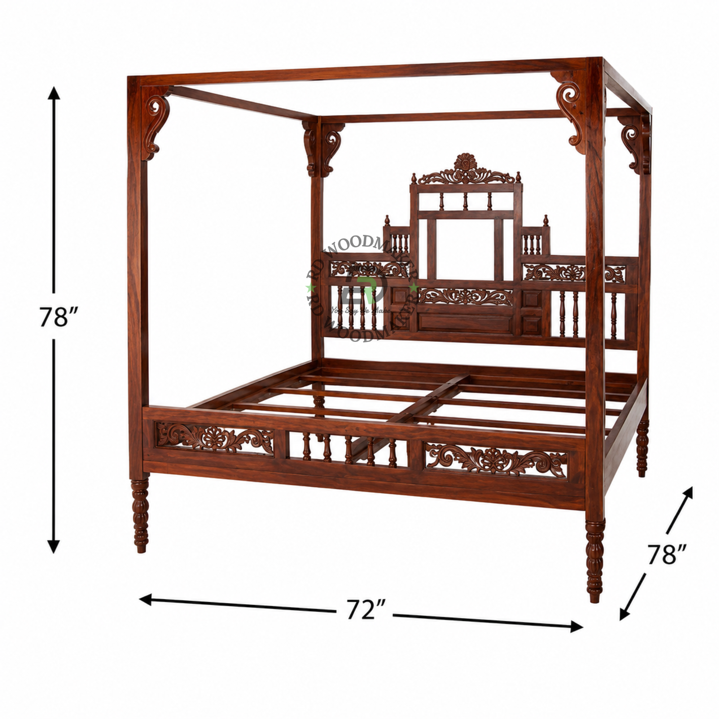 ROYAL HANDCARVED FOUR-POSTER WOODEN CANOPY BED