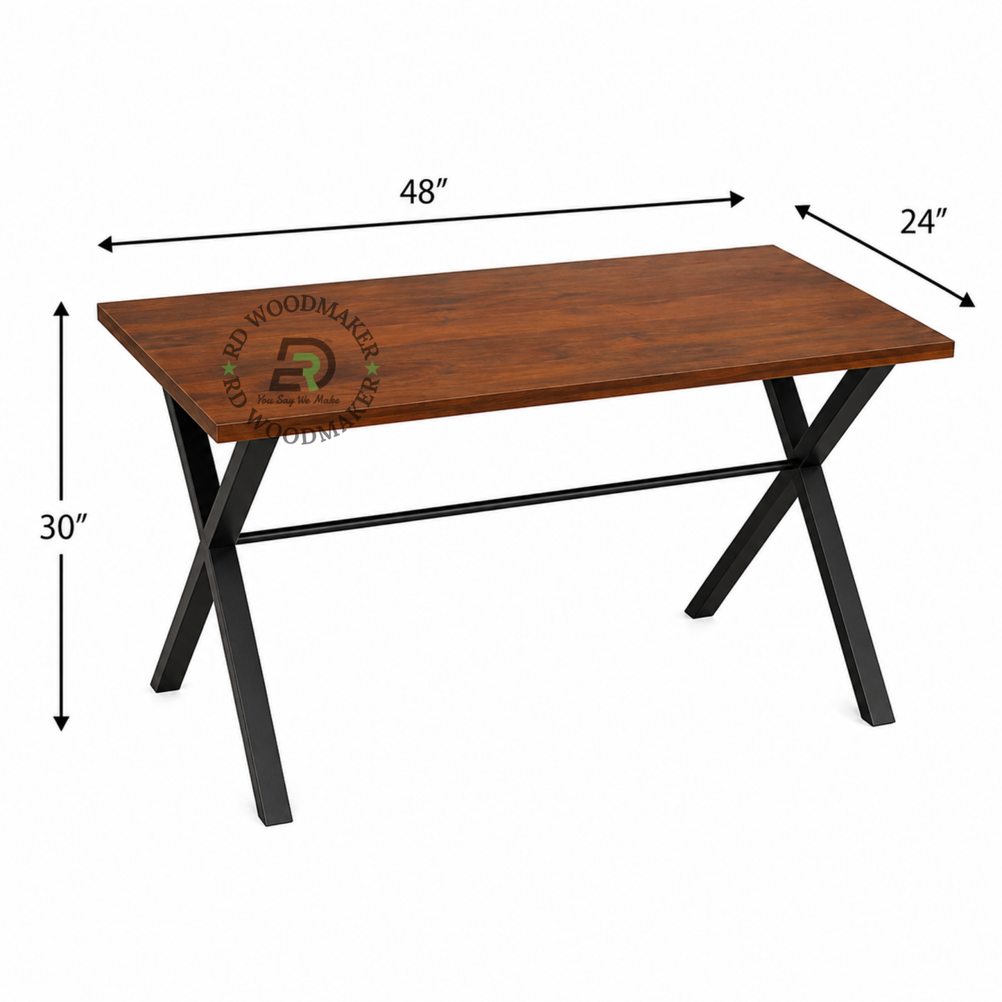INDUSTRIAL RECTANGULAR WOODEN DINING TABLE WITH X-FRAME LEGS