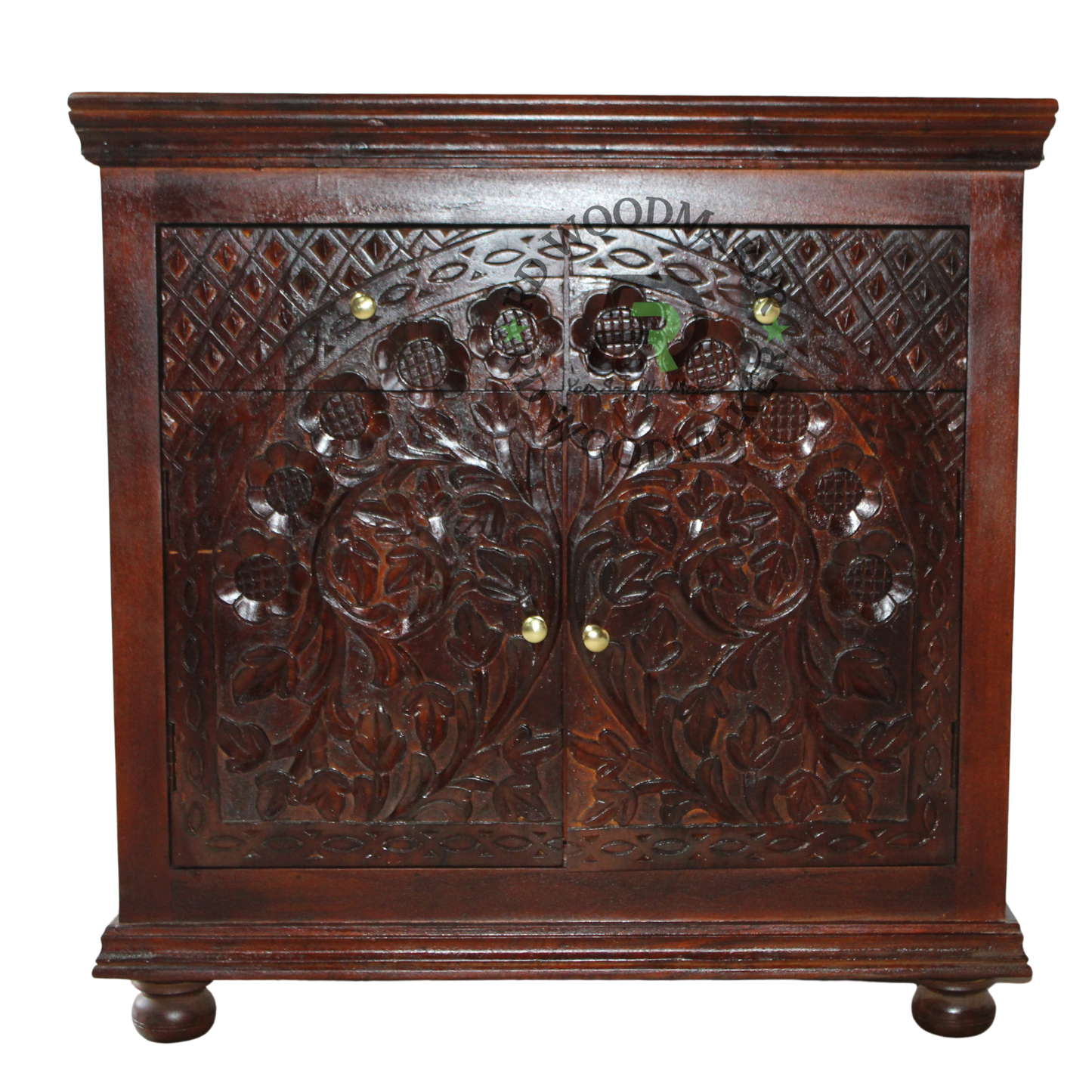 HANDCARVED ARCH FLORAL WOODEN STORAGE CABINET