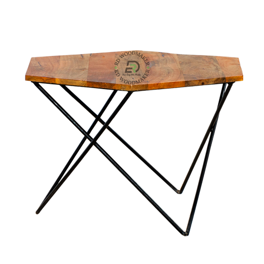 MODERN GEOMETRIC SOLID WOOD COFFEE TABLE WITH METAL LEGS
