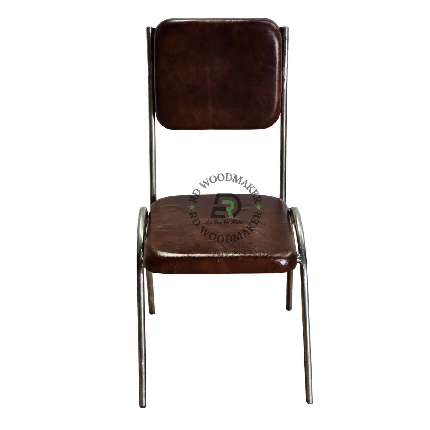 VINTAGE BROWN LEATHERETTE METAL DINING CHAIR