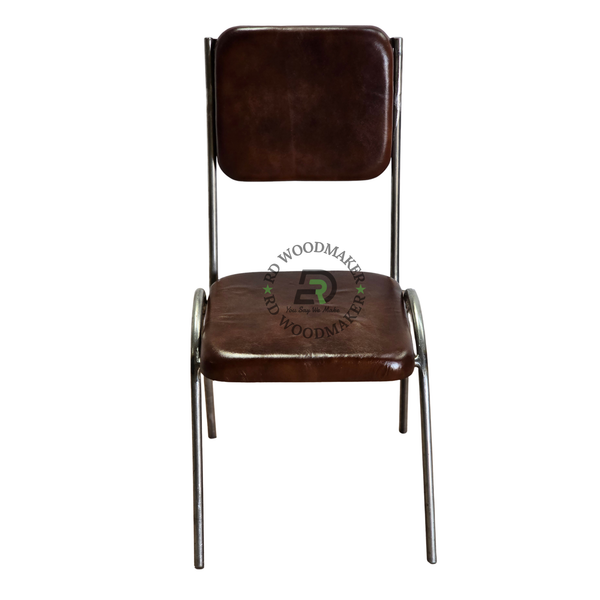 VINTAGE BROWN LEATHERETTE METAL DINING CHAIR
