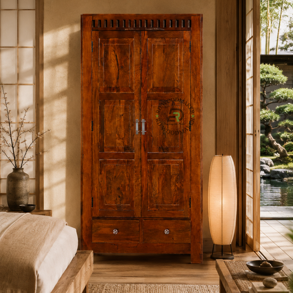 REGAL SOLID WOOD 2 DOOR WARDROBE WITH DOUBLE DRAWERS