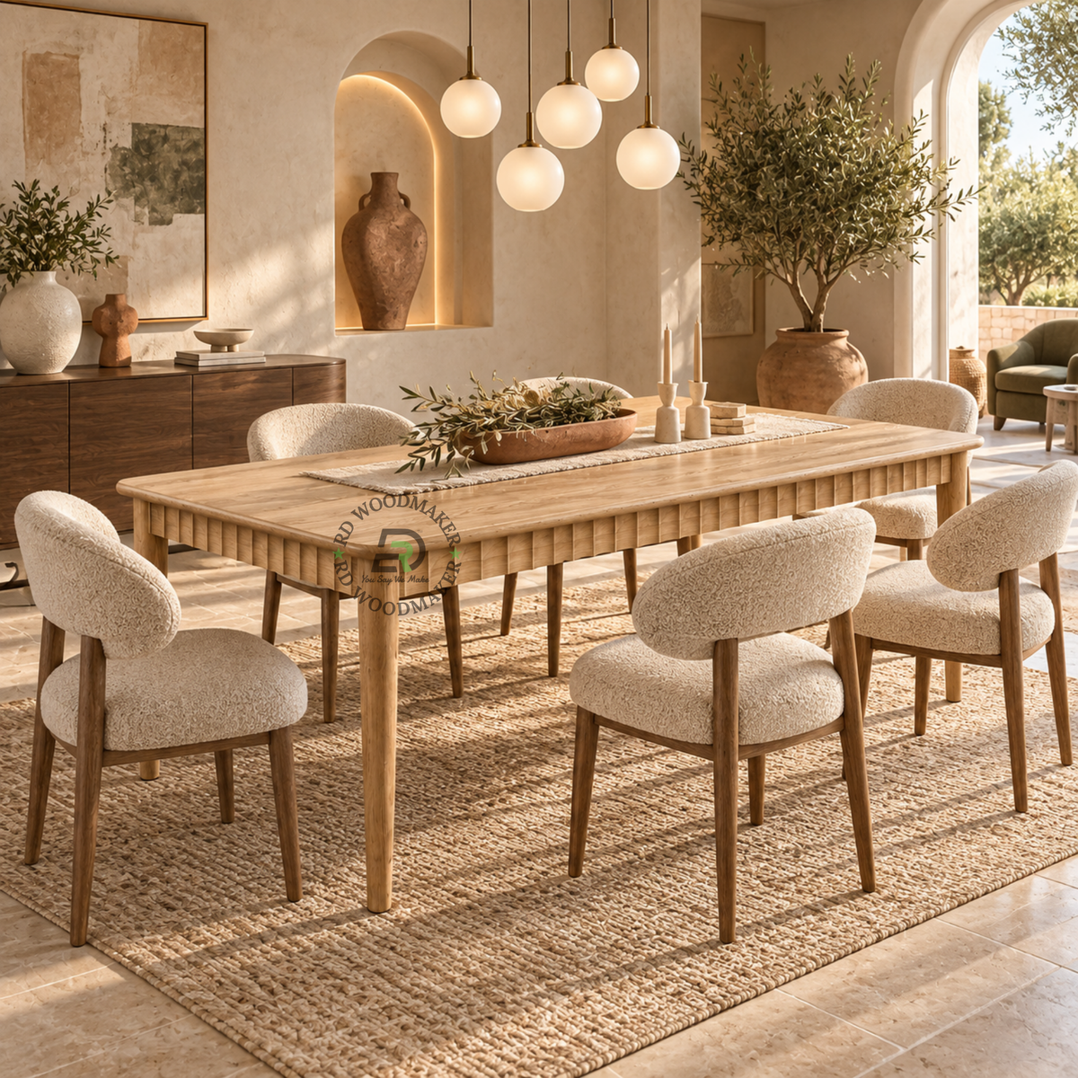 LINDEN REEDED SOLID WOOD DINING TABLE