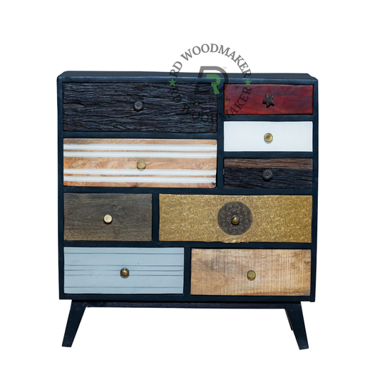 VINTAGE MULTI-DRAWER PATCHWORK SOLID WOOD CABINET