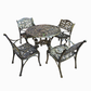 ANTIQUE GOLD FLORAL METAL ROUND TABLE & ARMCHAIR SET