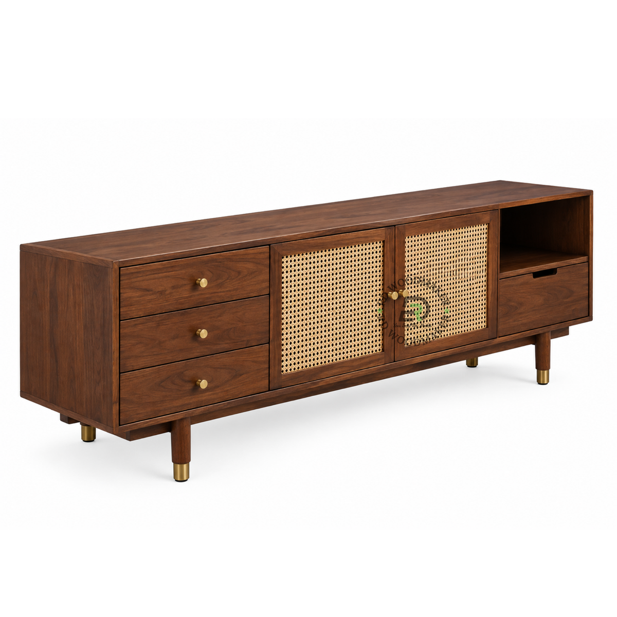 CAVEN CANE & SOLID WOOD TV UNIT WITH MULTI-STORAGE