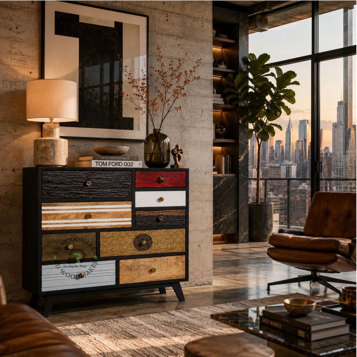 VINTAGE MULTI-DRAWER PATCHWORK SOLID WOOD CABINET