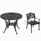 CLASSIC BLACK FLORAL METAL ROUND TABLE & ARMCHAIR SET