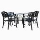 CLASSIC BLACK FLORAL METAL ROUND TABLE & ARMCHAIR SET