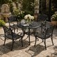 CLASSIC BLACK FLORAL METAL ROUND TABLE & ARMCHAIR SET