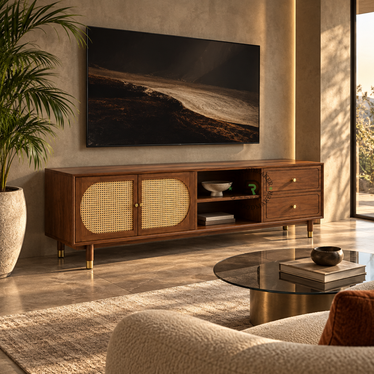ARCEN ARCH CANE SOLID WOOD TV UNIT