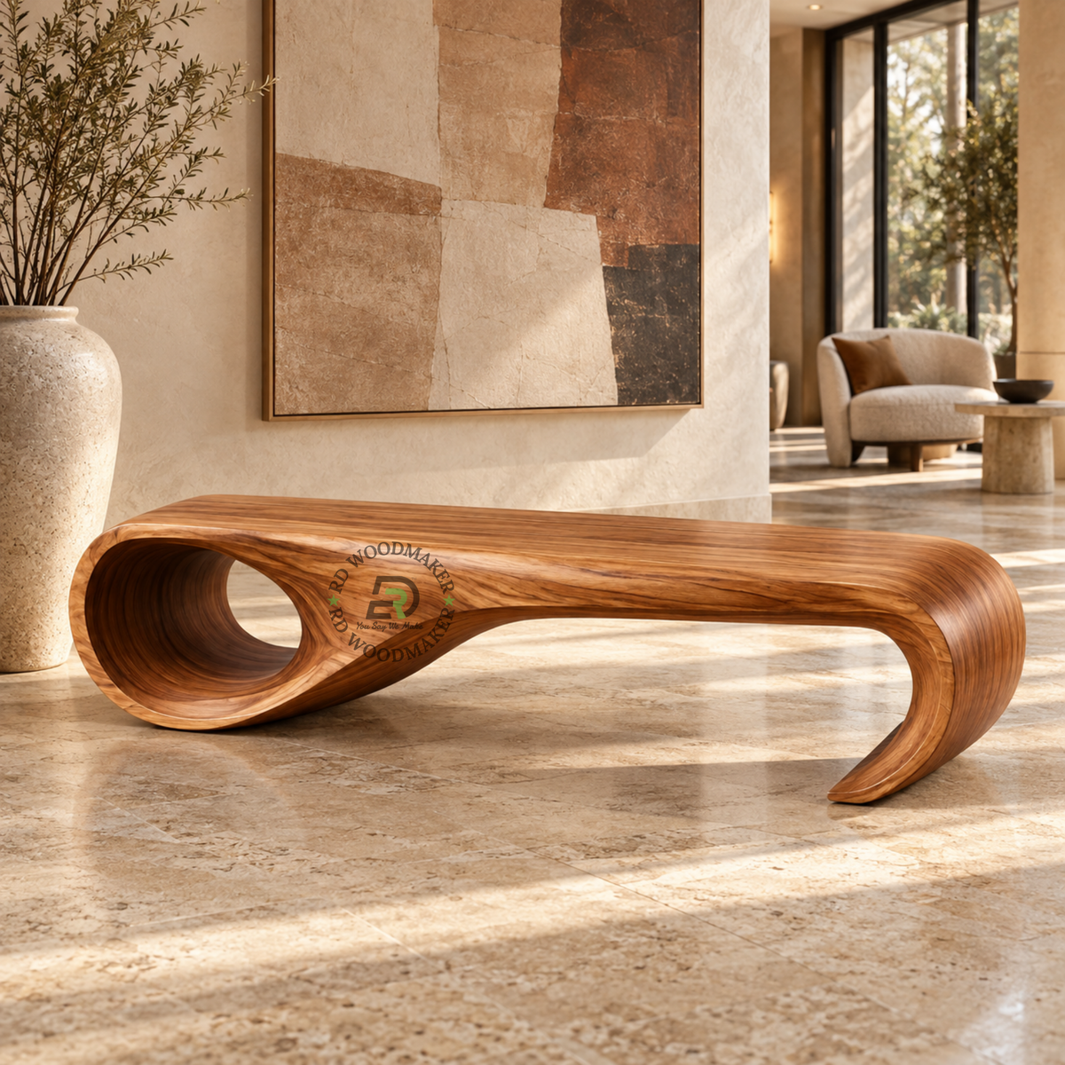 AUREN SCULPTURAL LOOP SOLID WOOD BENCH
