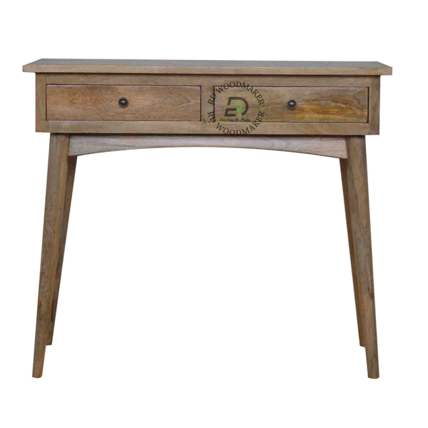 MID-CENTURY SOLID WOOD WRITING DESK WITH TWO DRAWERS