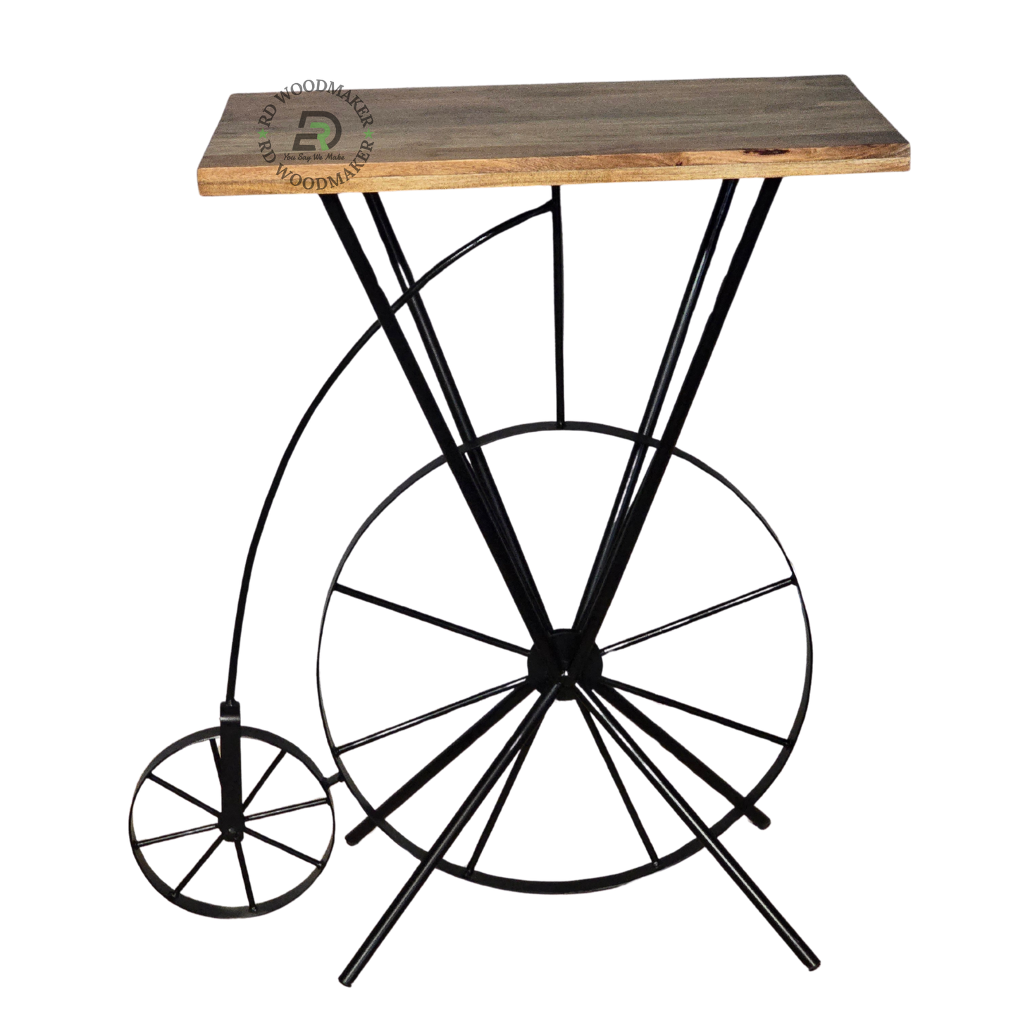VINTAGE BICYCLE WHEEL WOODEN CONSOLE TABLE