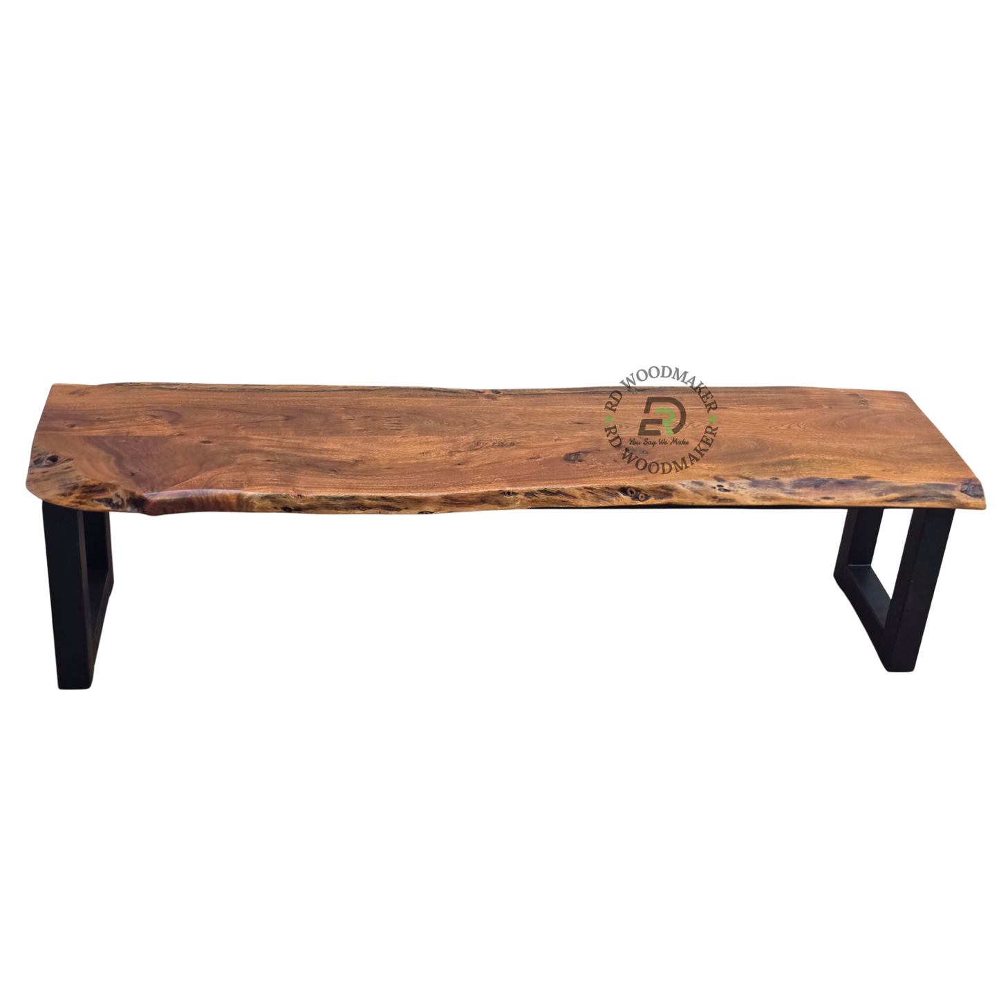 PREMIUM LIVE-EDGE SOLID WOOD BENCH WITH BLACK METAL U-LEGS