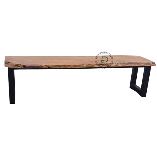 PREMIUM LIVE-EDGE SOLID WOOD BENCH WITH BLACK METAL U-LEGS