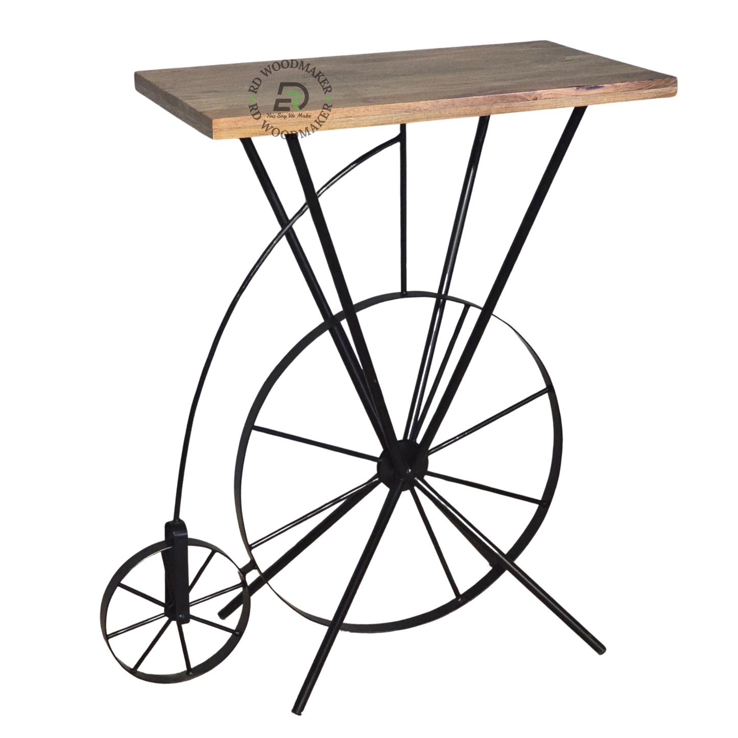 VINTAGE BICYCLE WHEEL WOODEN CONSOLE TABLE
