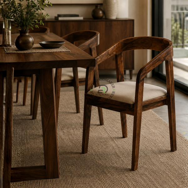 PREMIUM SOLID WOOD BARREL DINING CHAIR WITH UPHOLSTERED SEAT