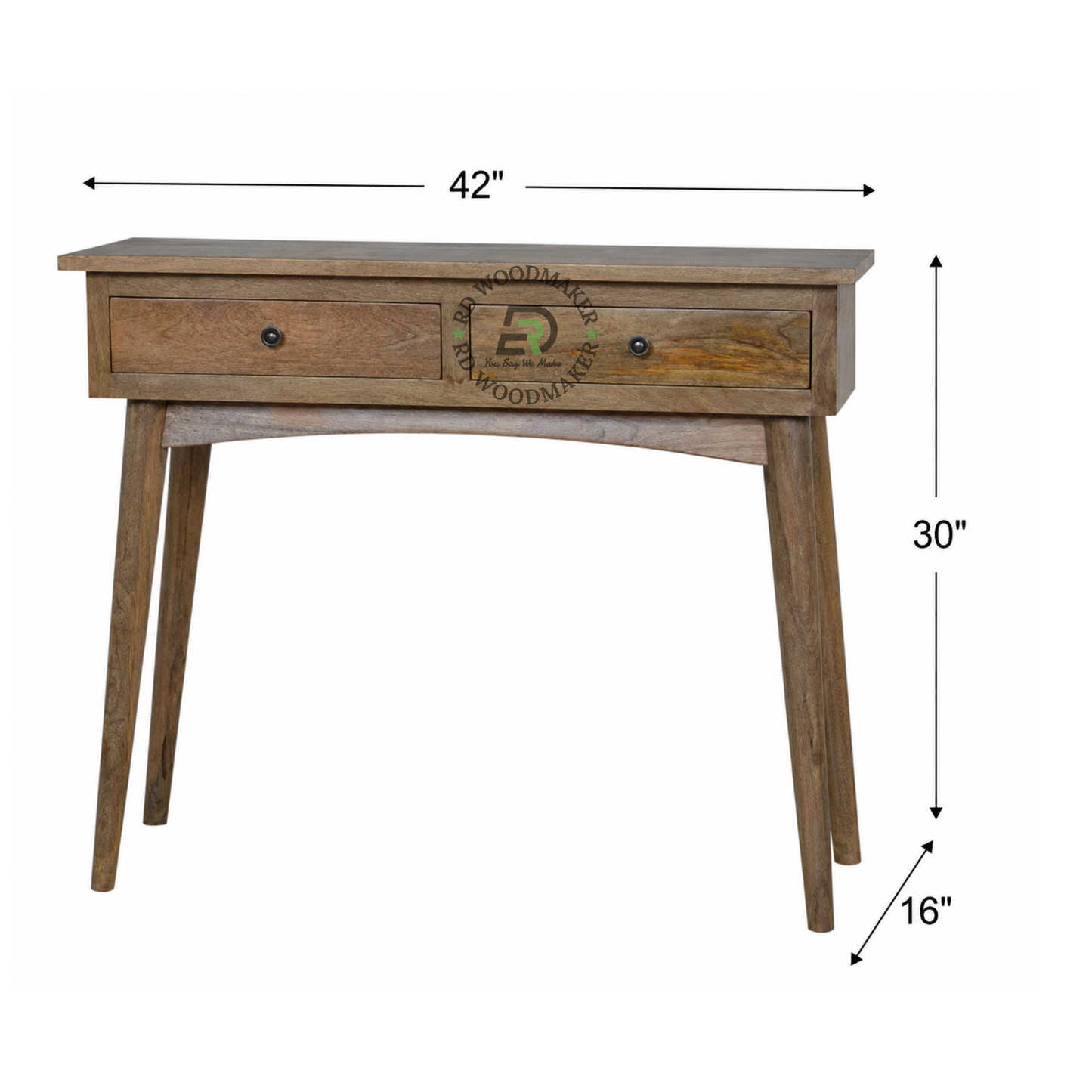 MID-CENTURY SOLID WOOD WRITING DESK WITH TWO DRAWERS