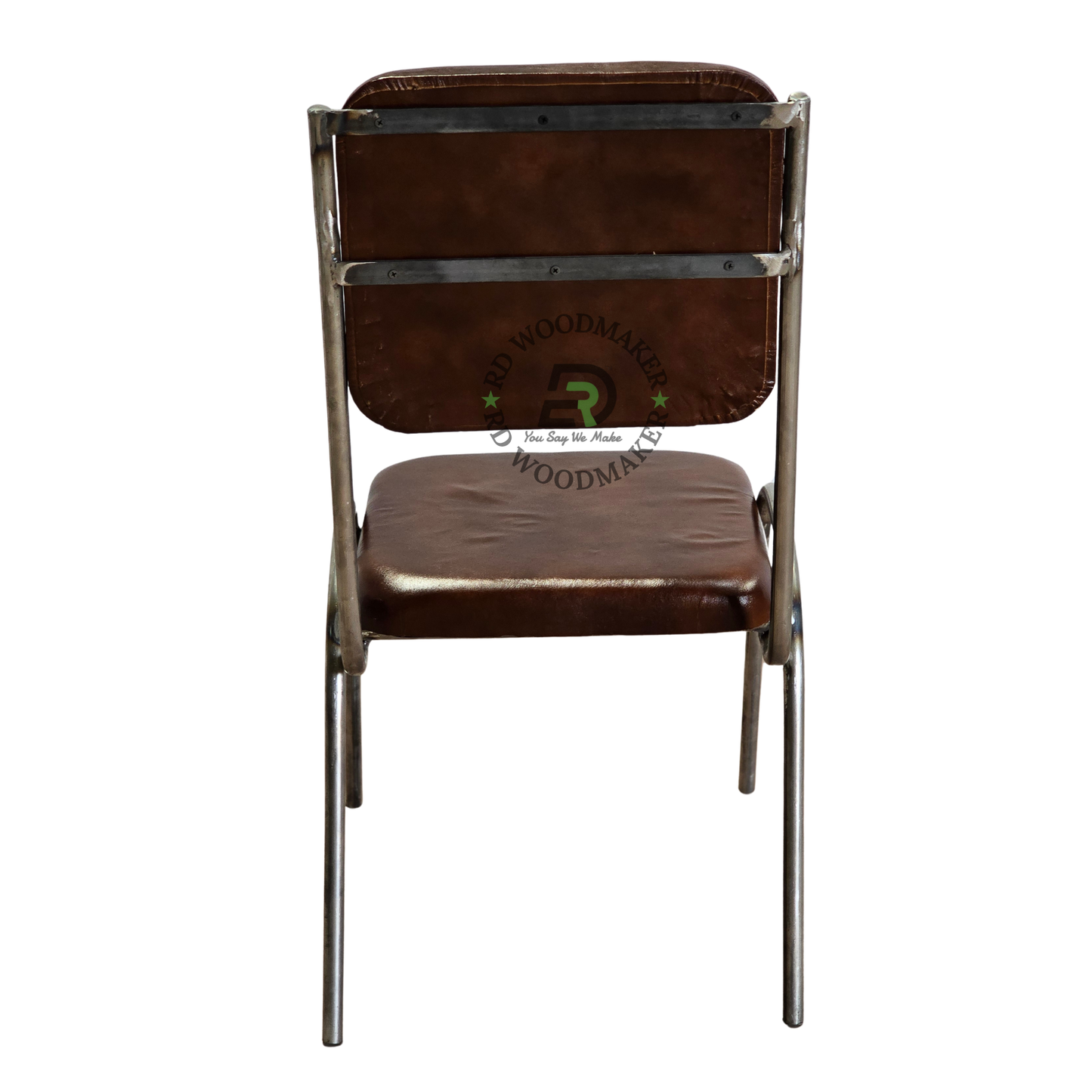 VINTAGE BROWN LEATHERETTE METAL DINING CHAIR