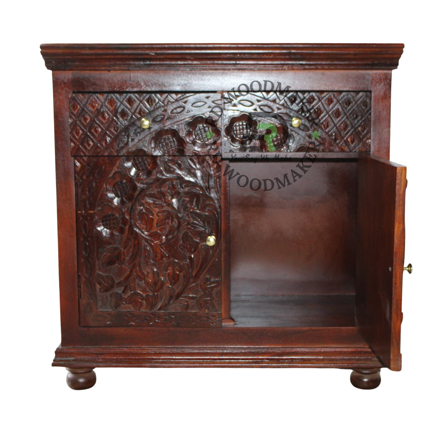 HANDCARVED ARCH FLORAL WOODEN STORAGE CABINET