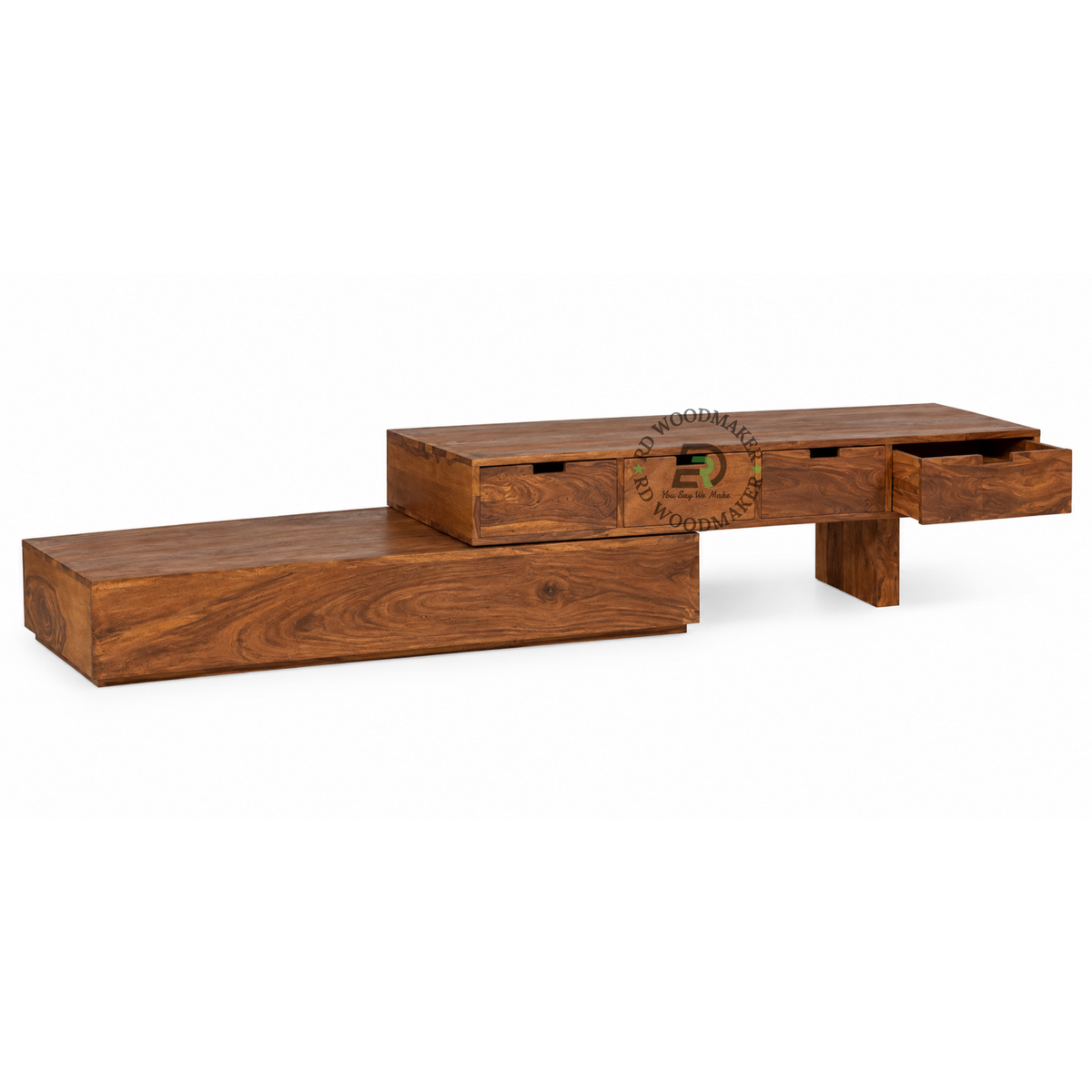 VELORA ASYMMETRIC SOLID WOOD TV UNIT WITH 4 DRAWERS