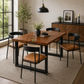 INDUSTRIAL WOOD & BLACK METAL DINING TABLE WITH CUSHIONED ARMCHAIR SET