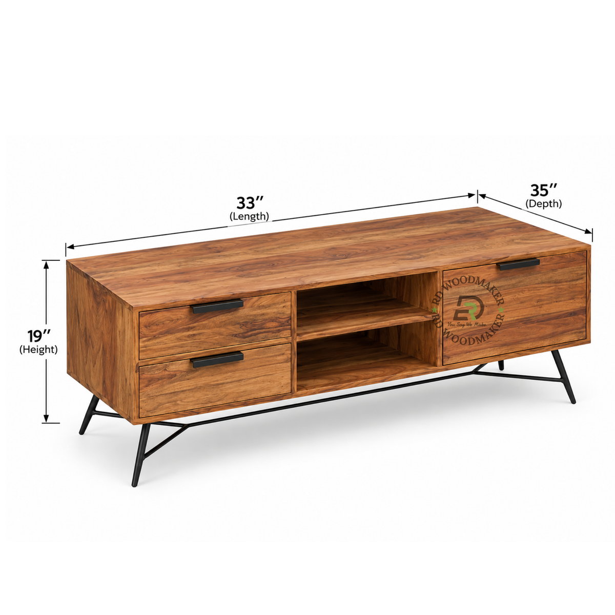 KORVIN SLATTED WOOD TV UNIT WITH BLACK METAL FRAME