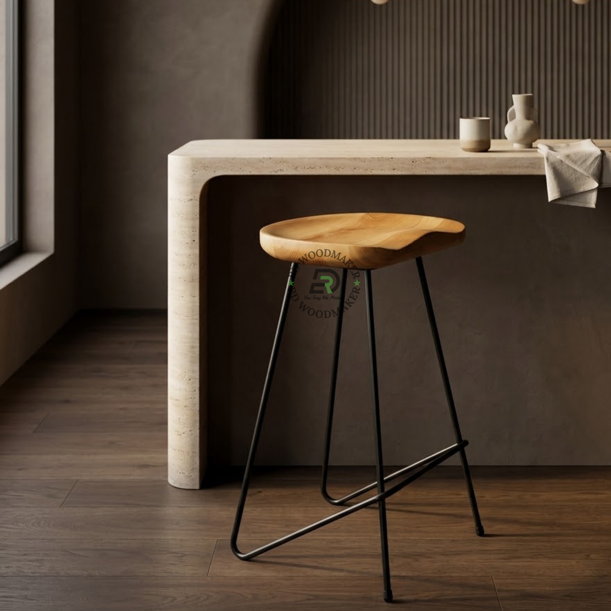 AXEL WOOD & BLACK METAL BAR STOOL