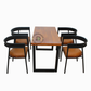 COMPACT SQUARE WOOD & BLACK METAL TABLE WITH CUSHIONED ARMCHAIR SET