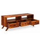 ELVAN SOLID WOOD TV UNIT WITH OPEN SHELF & THREE DRAWERS