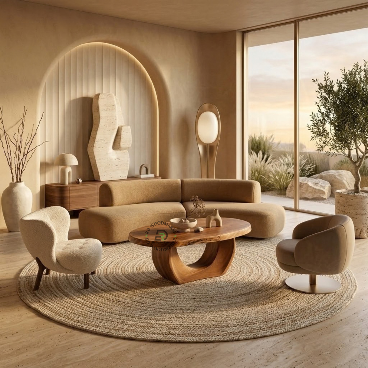 AURA SCULPTURAL SOLID WOOD TABLE