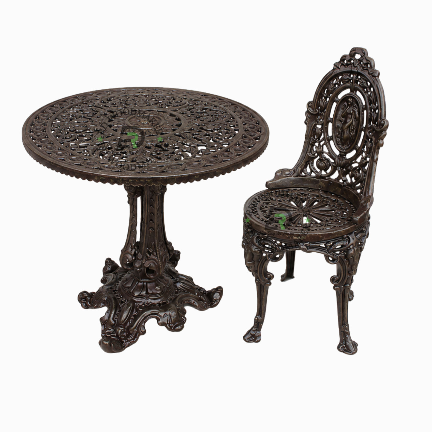 ORNATE VICTORIAN METAL PEDESTAL TABLE & DINING CHAIR SET