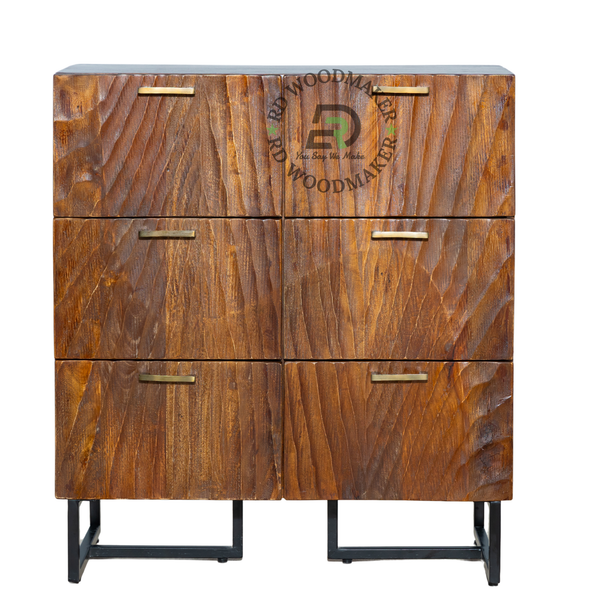 CONTEMPORARY SIX-DOOR TEXTURED SOLID WOOD CABINET