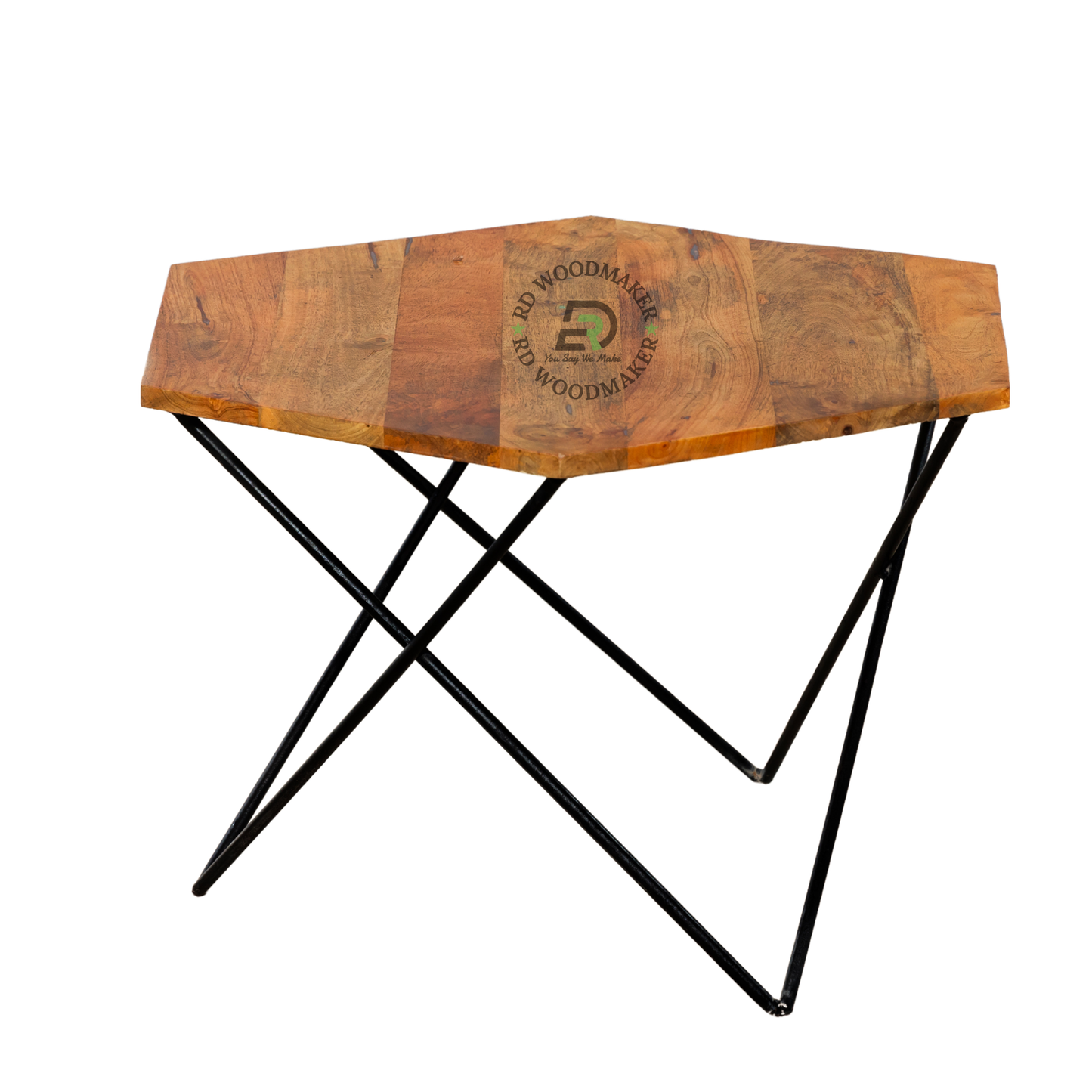 MODERN GEOMETRIC SOLID WOOD COFFEE TABLE WITH METAL LEGS