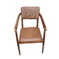 TAN LEATHERETTE WOODEN DINING ARMCHAIR