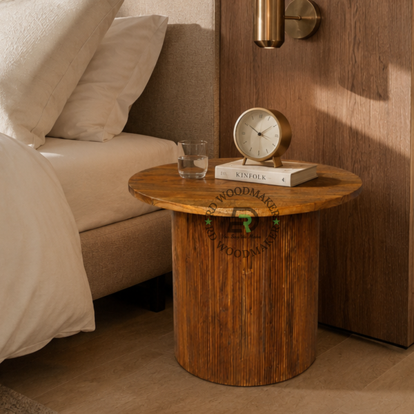 FLUTED PEDESTAL ROUND WOODEN DINING TABLE