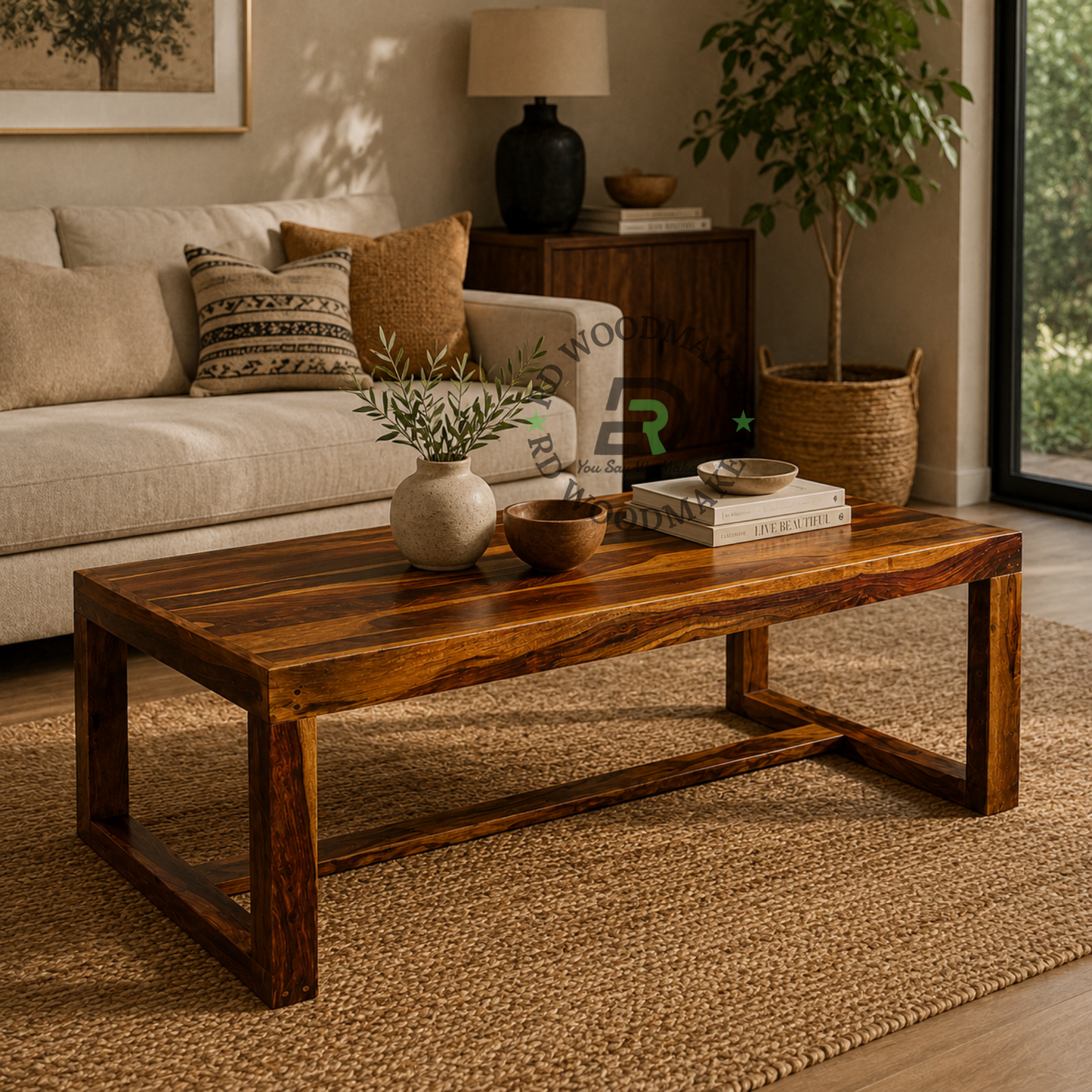 SOLID WOOD RECTANGULAR DINING TABLE WITH OPEN FRAME BASE