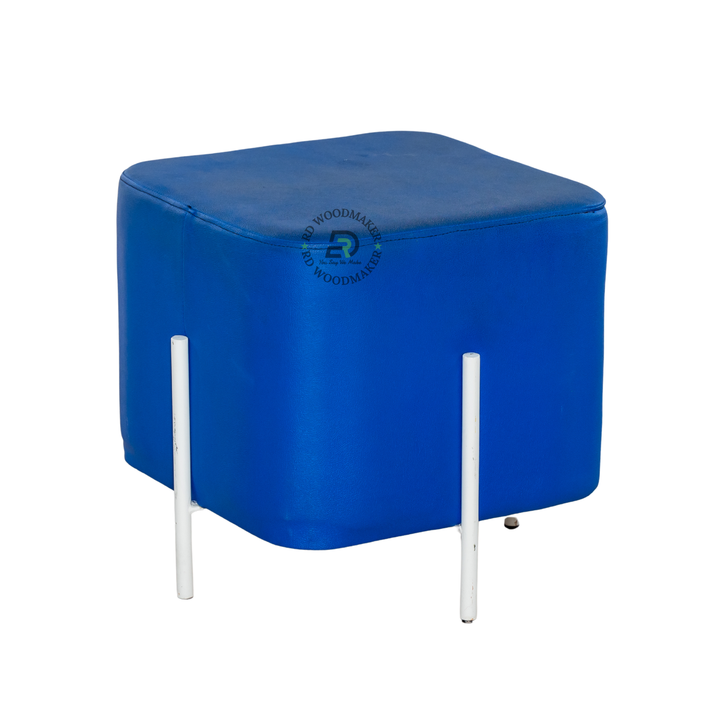 MODERN UPHOLSTERED SQUARE OTTOMAN STOOL WITH METAL LEGS
