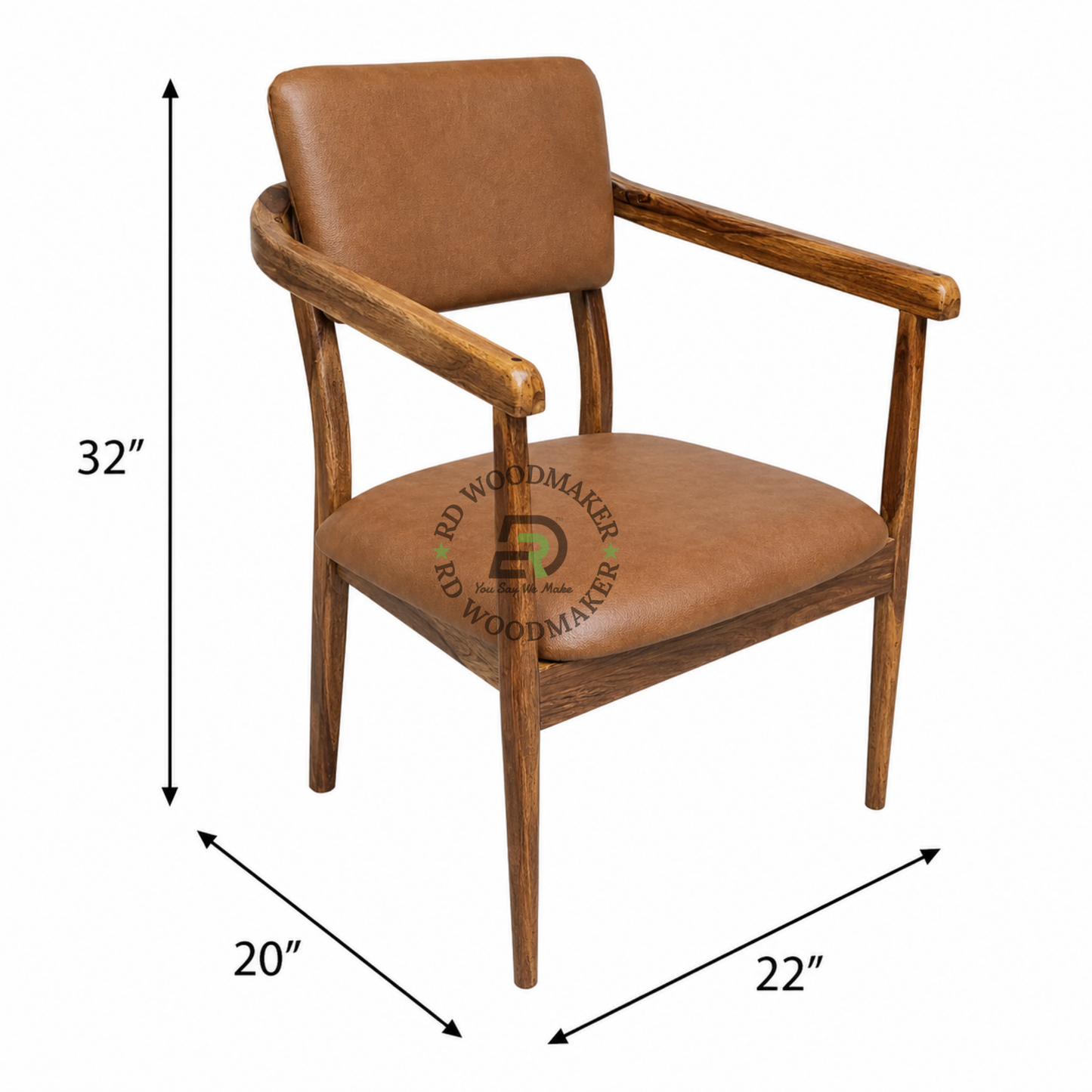 TAN LEATHERETTE WOODEN DINING ARMCHAIR