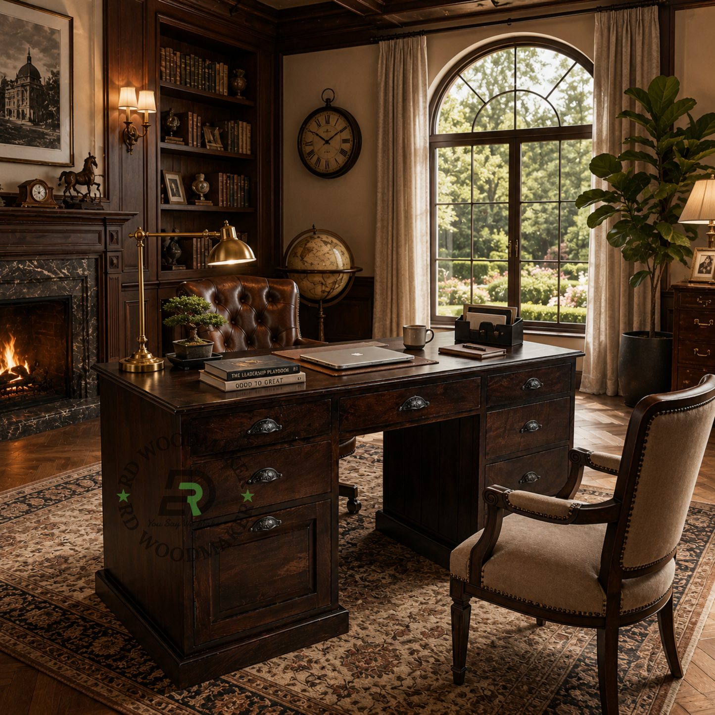 CLASSIC DARK WOOD STORAGE WRITING DESK