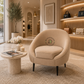 BEIGE CURVED BARREL ACCENT CHAIR