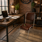 VINTAGE BROWN LEATHERETTE METAL DINING CHAIR