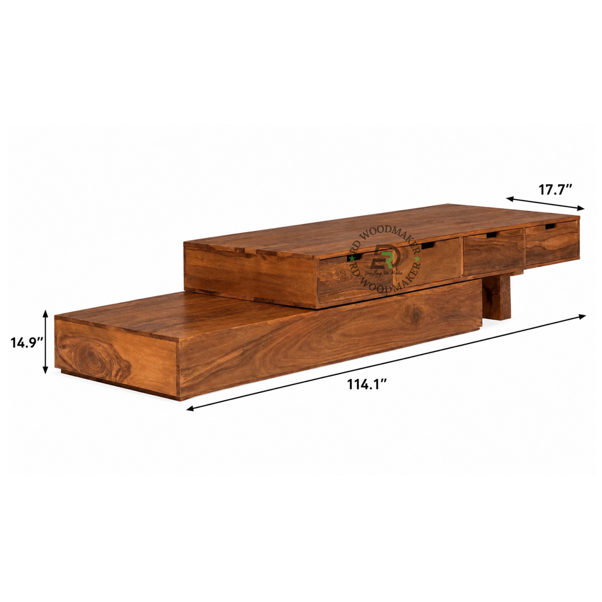 VELORA ASYMMETRIC SOLID WOOD TV UNIT WITH 4 DRAWERS