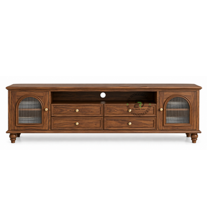 AUREL CLASSIC SOLID WOOD TV UNIT WITH ARCH GLASS CABINETS